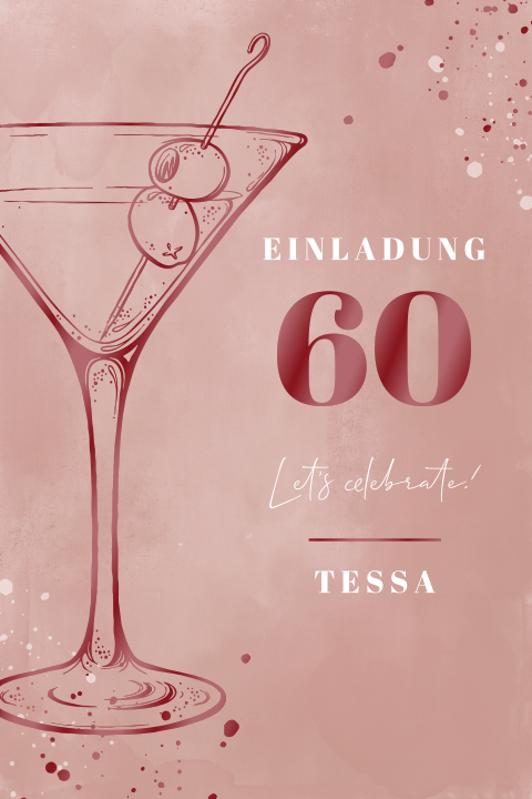 Elegante Einladung zum 60. Geburtstag mit hochglanz Martini Glas