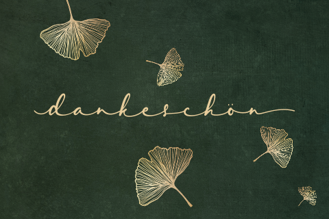 Trauer Danksagung in Grün mit goldgelben Ginkgoblättern