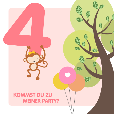 Illustrative Einladung für Mädchen mit Affe