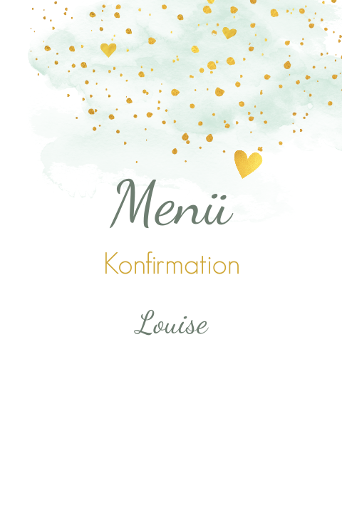 Menükarte mit goldenen Elementen für die Konfirmationsfeier