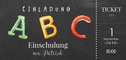 Einladung zur Einschulung im Schultafel-Look mit Foto und ABC