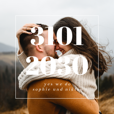 Quadratische Hochzeitskarte mit großem Foto und schlichtem Design