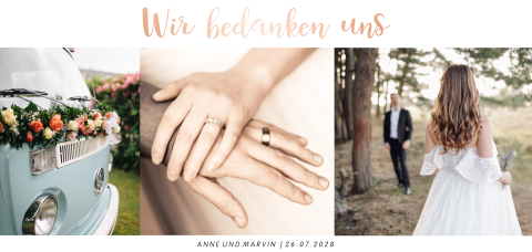 Danksagung zur Hochzeit mit Fotos und Rosefolie
