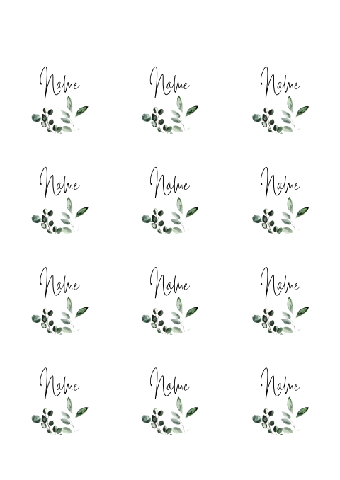 Namenskarten mit Eukalyptusblättern