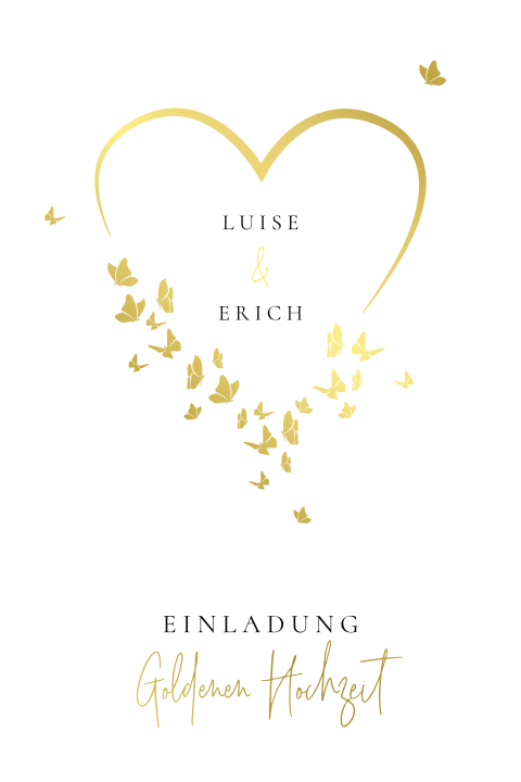 Einladung zur Goldenen Hochzeit mit goldenem Schmetterlingen