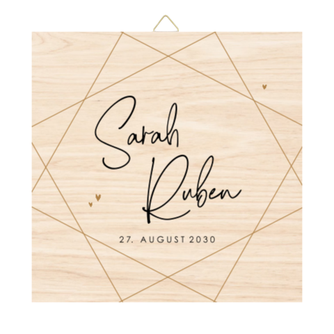 Holzfliese zur Hochzeit mit geometrischem Muster