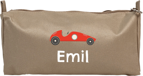 Personalisierbares Schlampermäppchen mit Rennauto Motiv und Namen