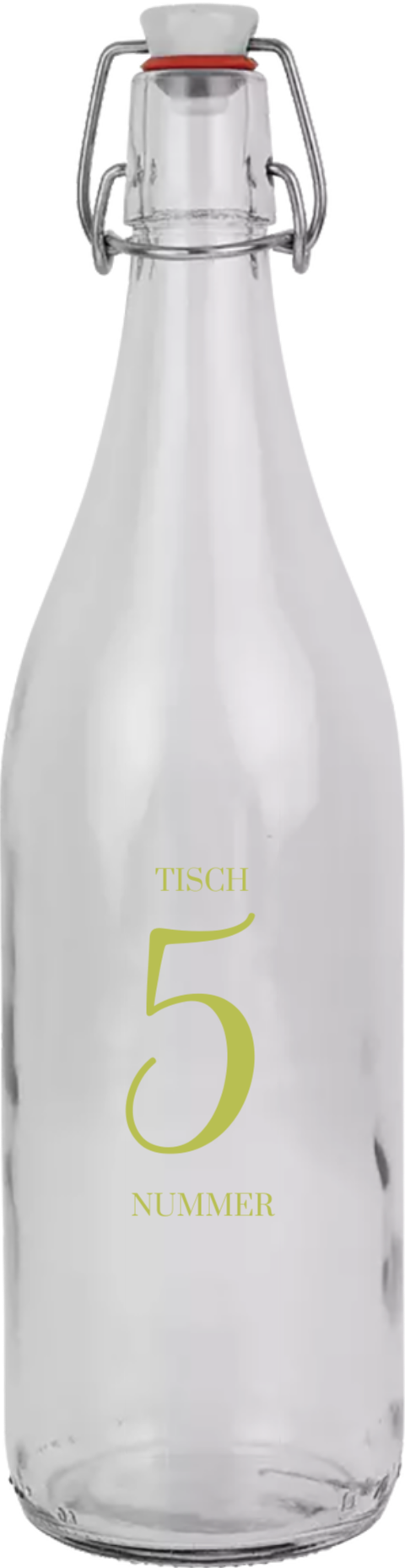 Bügelflasche als Tischnummer für die Hochzeit