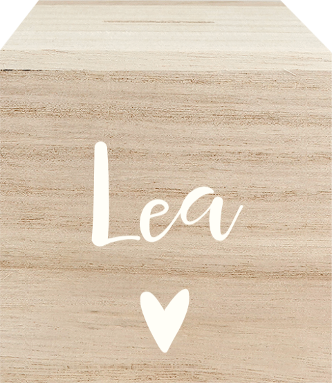 Personalisierbare Spardose aus Holz mit Namen und kleinem Herz