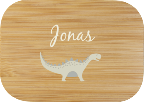 Edelstahl-Brotdose mit Name und Dino-Motiv