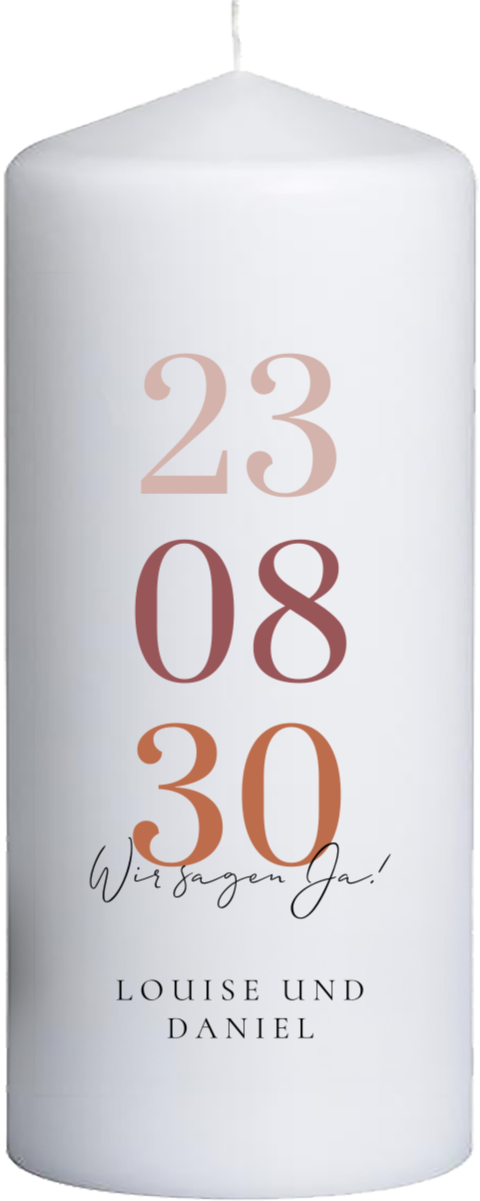 Hochzeitskerze mit bunten Akzenten - 20 cm hoch, 8 cm Ø