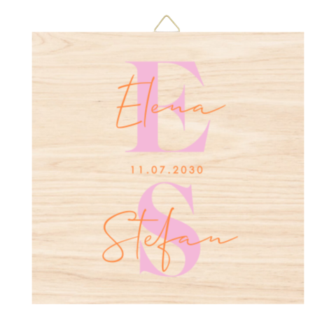 Holzfliese zur Hochzeit mit Colourblocking Pink und Orange