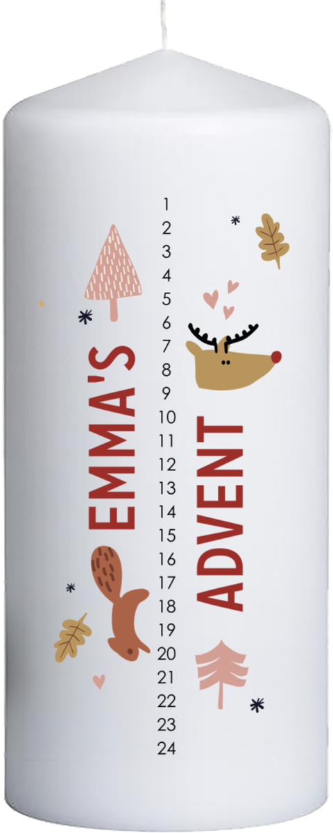 Weihnachts-Adventskerze mit verspielten skandinavischen Illustrationen