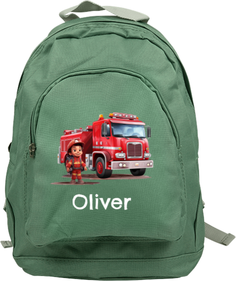 Coole Kindertasche mit Namen, Feuerwehrmann und Feuerwehrauto