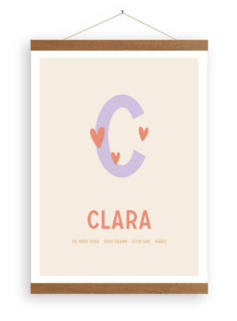 Babyleinwandposter mit Initialen in Pastellton