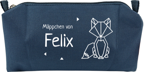 Federtasche mit Namen und geometrischem Motiv Fuchs