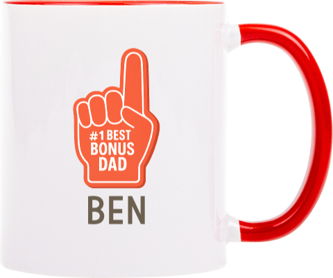 Tasse zum Vatertag "Bonus Dad" mit rotem Schaumstoff-Handschuh
