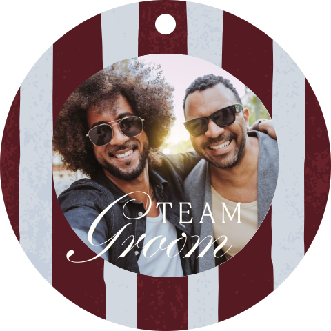 Acryl Christbaumschmuck Team Groom mit Foto und Streifen