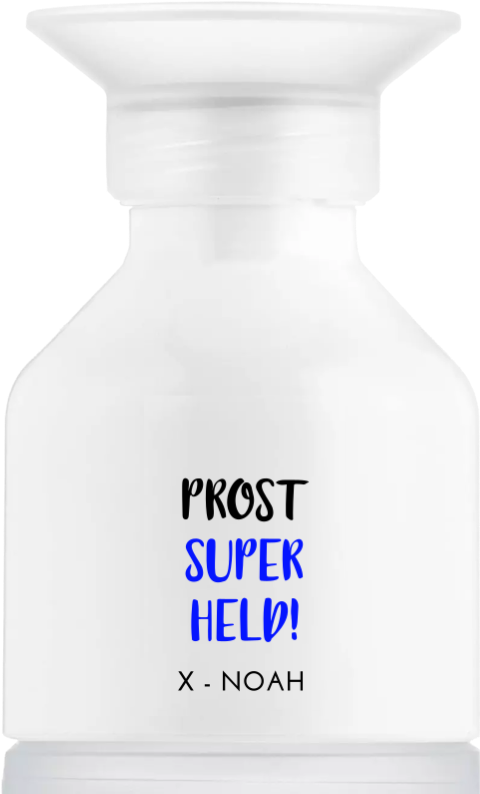 Personalisierte Dopper Trinkflasche zum Vatertag "Superheld" mit blauer und schwarzer Schrift