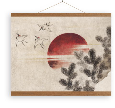 Leinwandposter Vögel und Sonnenuntergang Katsushika Hokusai