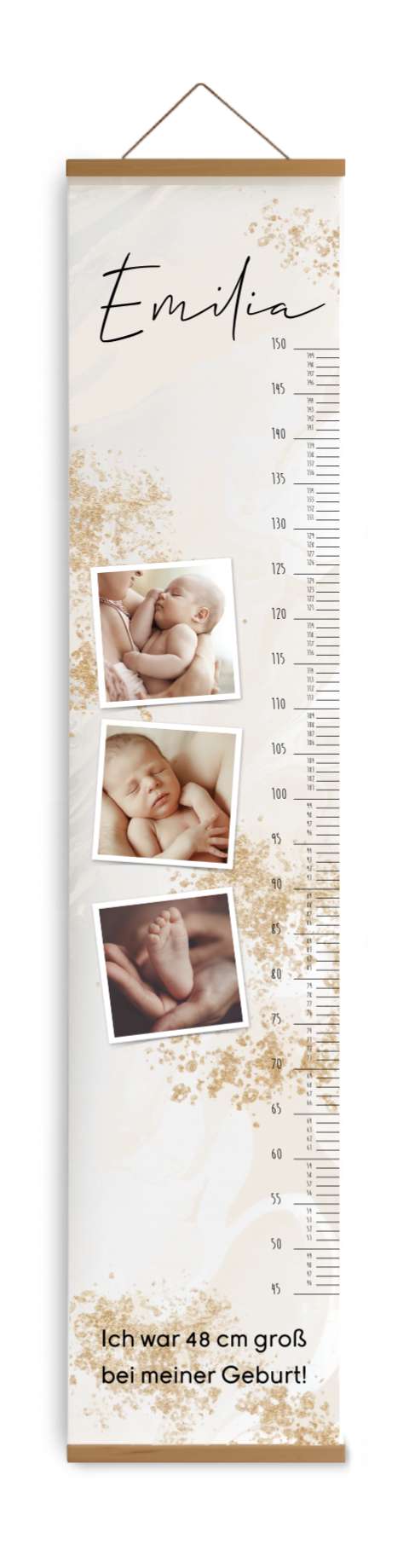 Messlatte Kinderzimmer mit Fotos und Goldspritzern