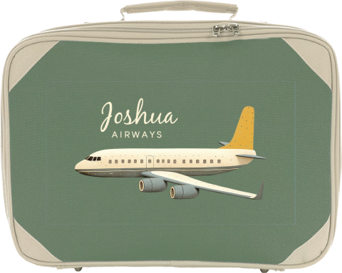 Personalisierter Kinderkoffer zum draufsetzen mit Namen und Flugzeug