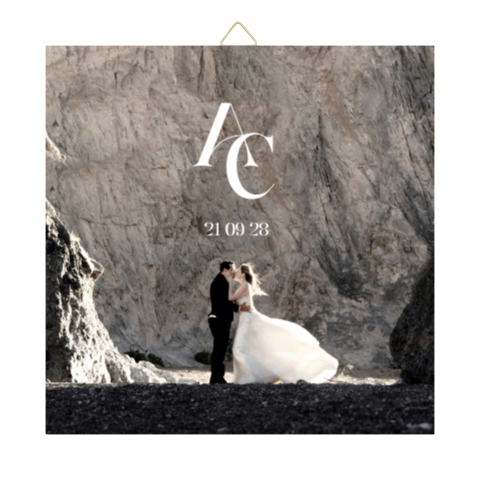 Holzfliese zur Hochzeit mit Foto und Initialen