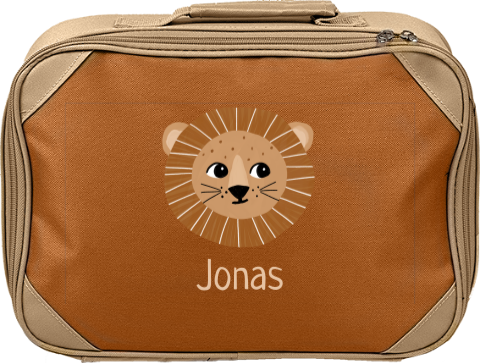 Abenteuerlicher Kinderkoffer mit Namen und Löwen