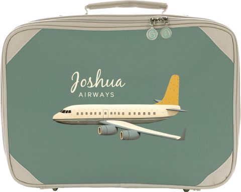 Personalisierter Kinderkoffer zum draufsetzen mit Namen und Flugzeug