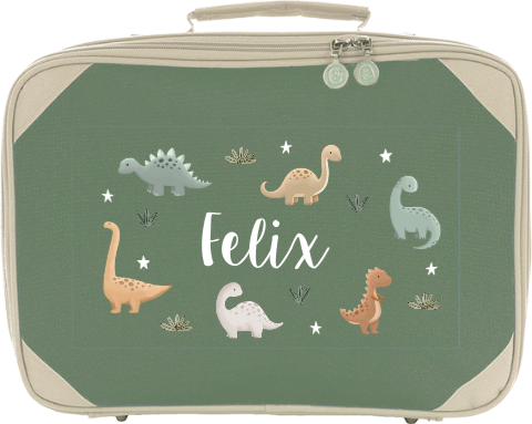 Kinderkoffer mit Namen und Dino-Muster