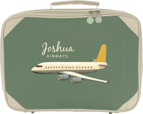 Personalisierter Kinderkoffer zum draufsetzen mit Namen und Flugzeug