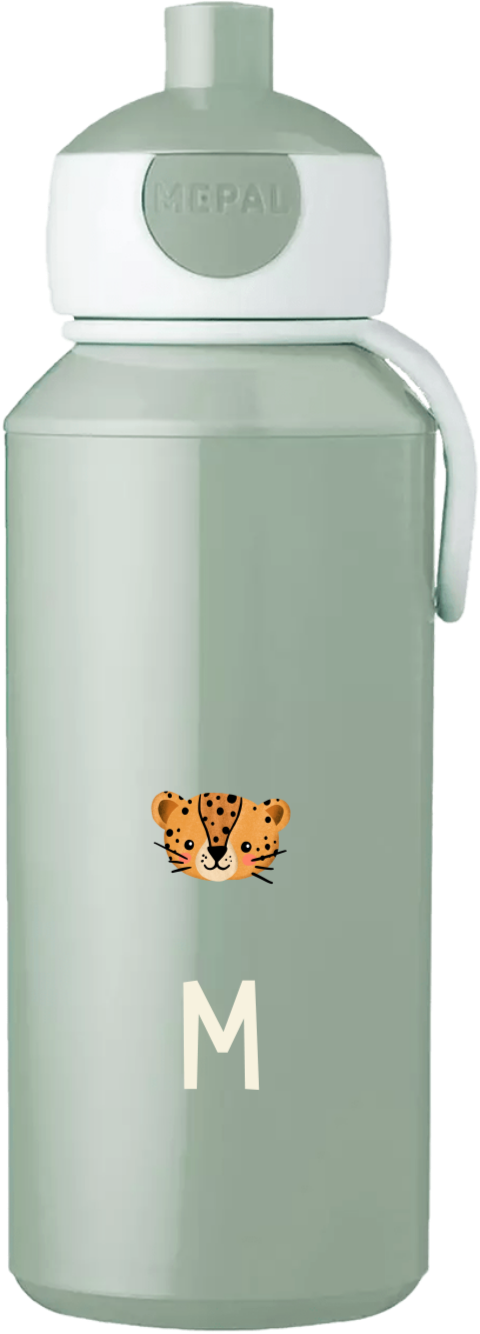 Pop-up Trinkflasche mit Name, Leopard und Dschungel-Motiv