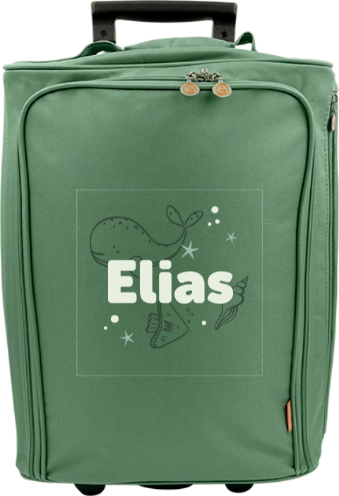 Personalisierter Trolley mit Qualle, Wal, Muschel und Namen