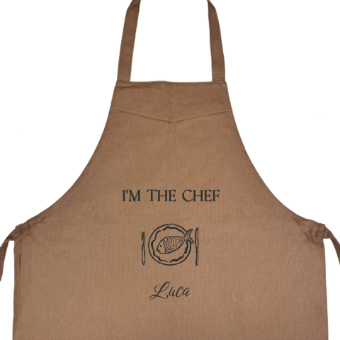 Kochschürze personalisiert mit Teller und Fisch