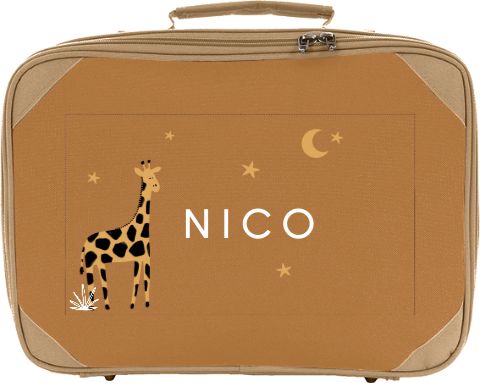 Schlichter Kinderkoffer mit Giraffe, Nachthimmel und Namen