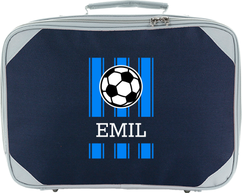 Personalisierter Kinderkoffer mit Namen, Fußball und Streifen