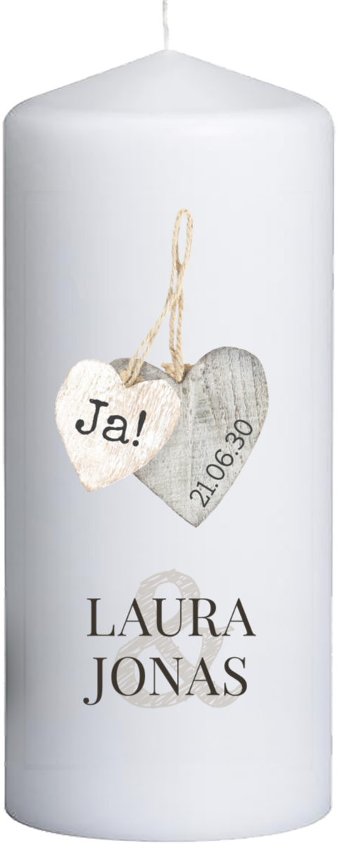 Hochzeitskerze mit Herzen 15 cm lang, Ø6 cm