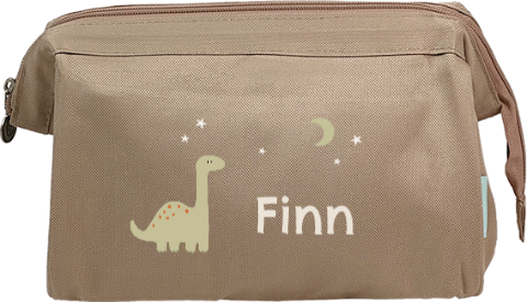 Schöner Kulturbeutel mit Namen, Dinosaurier und Sternen