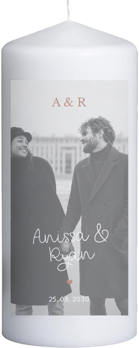 Hochzeitskerze mit eigenem Foto und Initialen in , 15 cm lang, Ø 6 cm