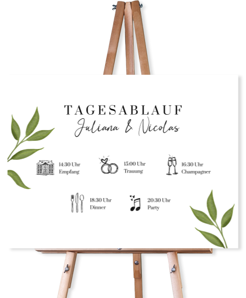 Botanisches Tagesablauf-Schild mit Abbildungen und Namen