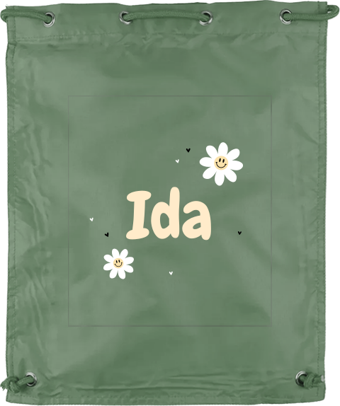 Sportbeutel mit Namen und fröhlichen Blumen