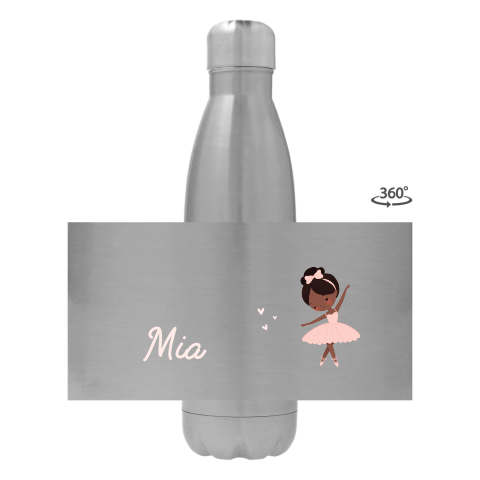 Trinkflasche aus Edelstahl mit Name und Ballerina