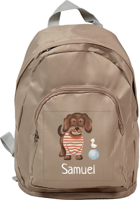 Personalisierter Kinderrucksack mit Dackel Motiv und Namen
