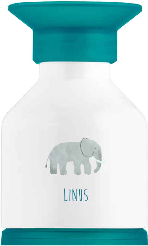 Bedruckbare Dopper Wasserflasche mit Namen und Elefanten