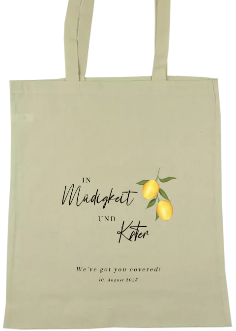 Mediterraner Goodiebag als Gastgeschenk zur Hochzeit mit Zitronen
