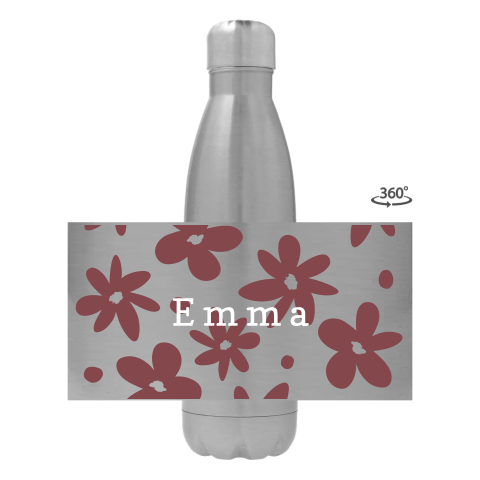 Trinkflasche aus Edelstahl mit Name und Blumenmotiv