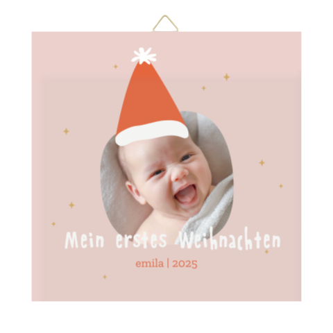 Fotofliese Babys erstes Weihnachten mit eigenem Foto und Weihnachtsmütze