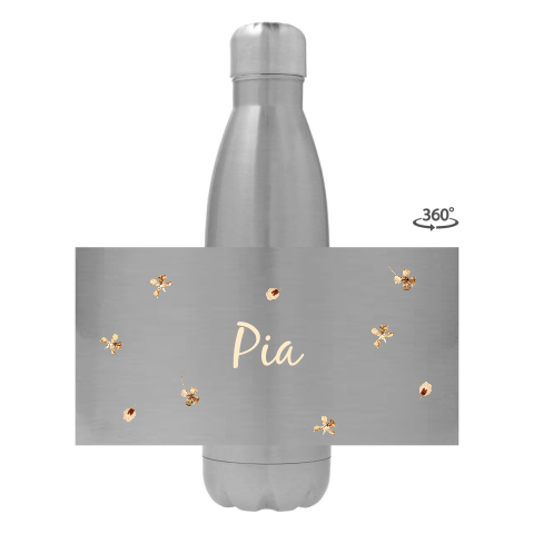 Trinkflasche aus Edelstahl mit Name und Trockenblumen