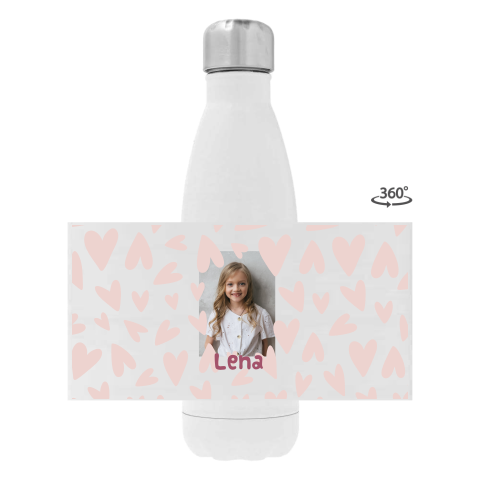 Edelstahl-Trinkflasche mit Foto, Namen und Herzen