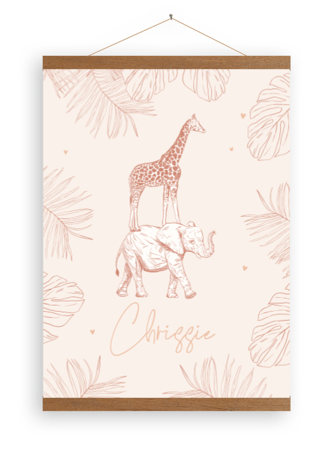 Leinwandposter mit Holzlatten Kinderzimmer Elefant Giraffe
